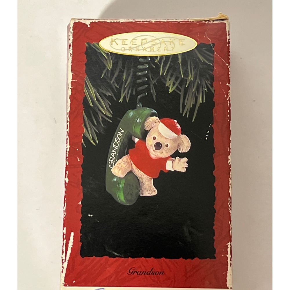Vintage 1993 Hallmark Keepsake Ornament Grandson Koala on Telephone Christmas